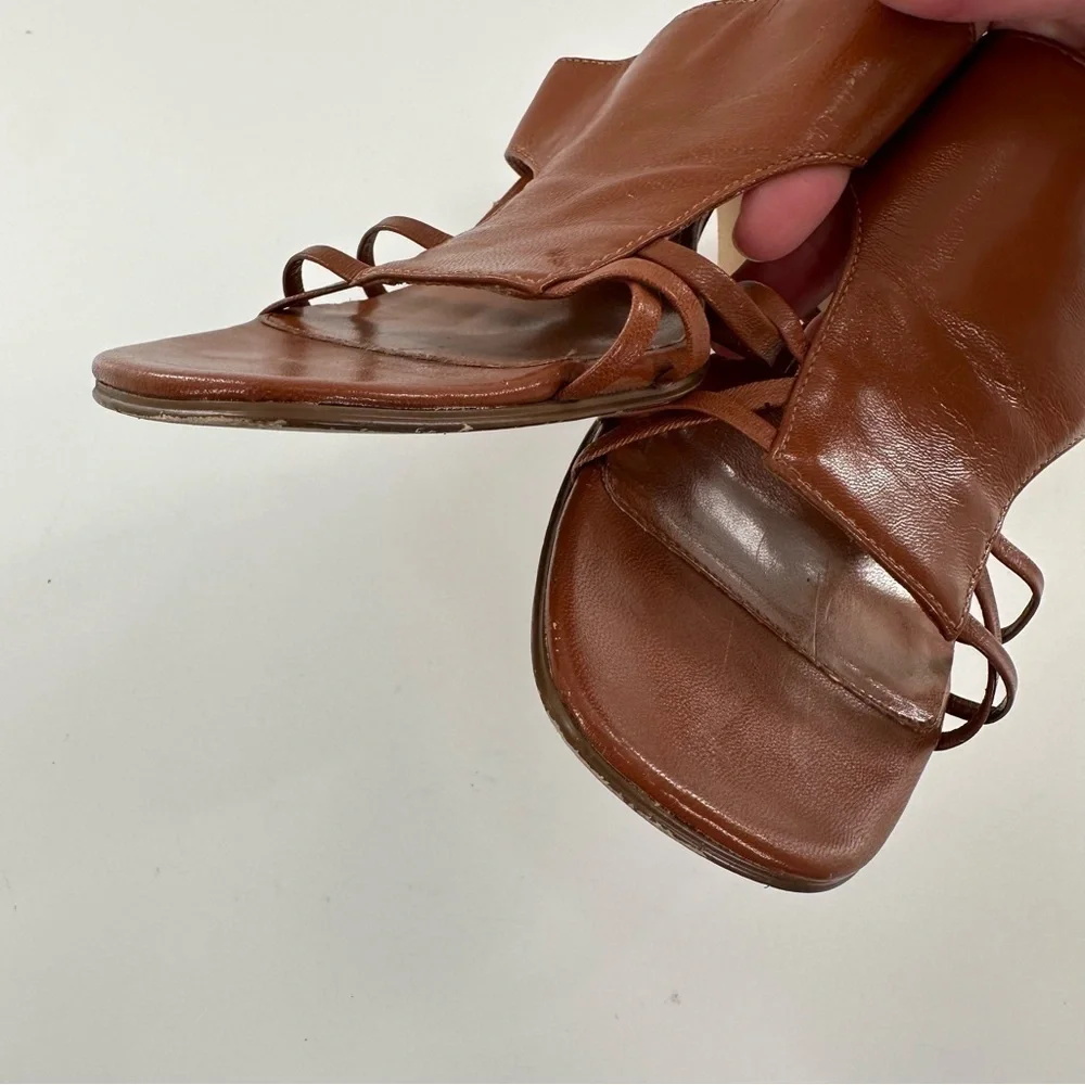 AM Ann Marino womens heels size 8 tan leather square toe slides vintage 80s 90s